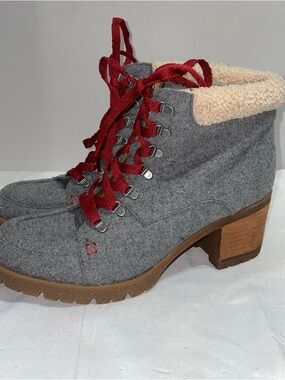Kork-Ease Evie Gray Felted Wool Lace-Up Ankle Boots